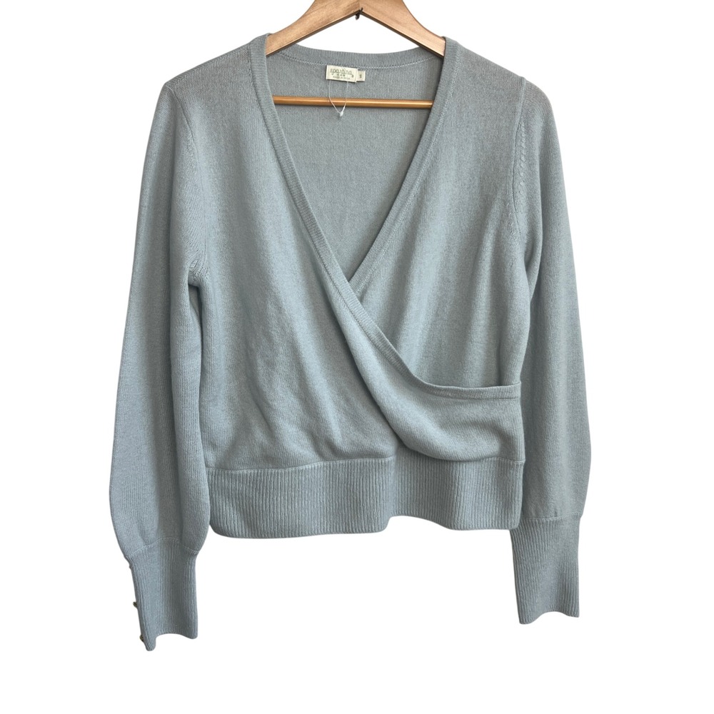 Spartina 449 Cashmere Blue Wrap Sweater Long Sleeve Button Cuff Knit Top Small